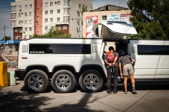 Taking in a bit of Bishkek culture with a close examination of luxury Hummers usually rented out for weddings. This would be the last of urban excess we would witness before arriving in Dushanbe.