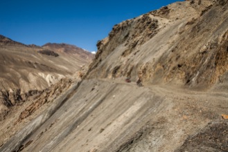 Navigating a jeep track through ancient lava flow in the Bartang Valley, an older less frequented route that runs almost parallel to the Pamir Highway.