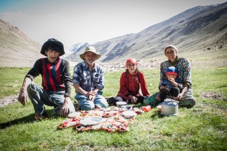 A shepherd family on the Upper Shokh Dara valley welcome us for tea and bread in their summer pastures where they will remain till September.